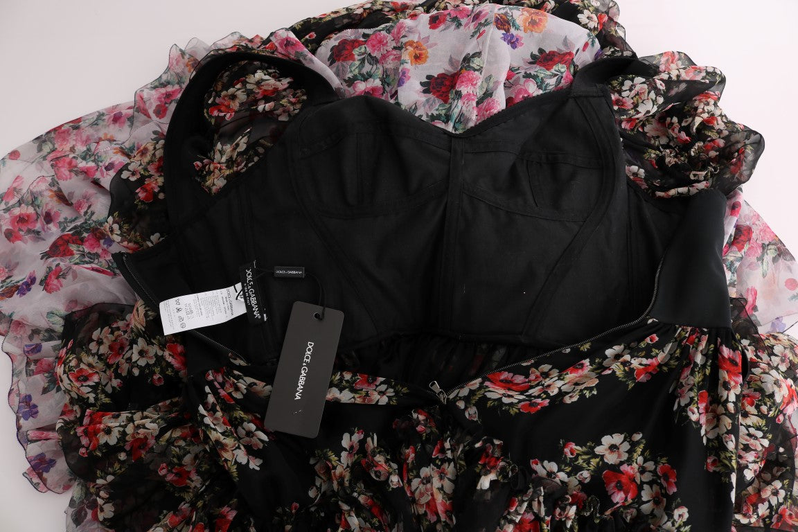 Multicolor zijden stretch bloemen shift lange jurk