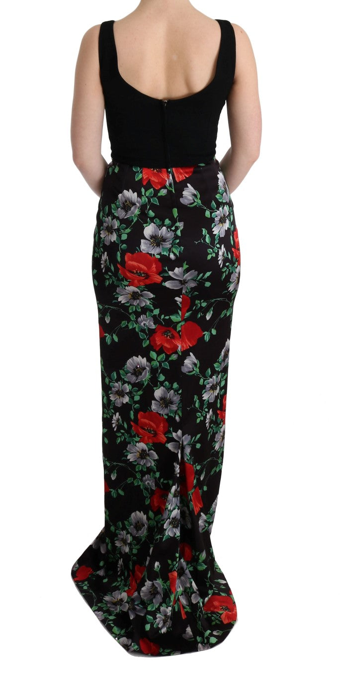 Meerkleurige bloemenprint stretch kokerjurk met lange mouwen
