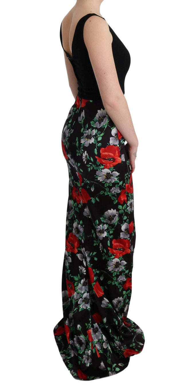 Meerkleurige bloemenprint stretch kokerjurk met lange mouwen