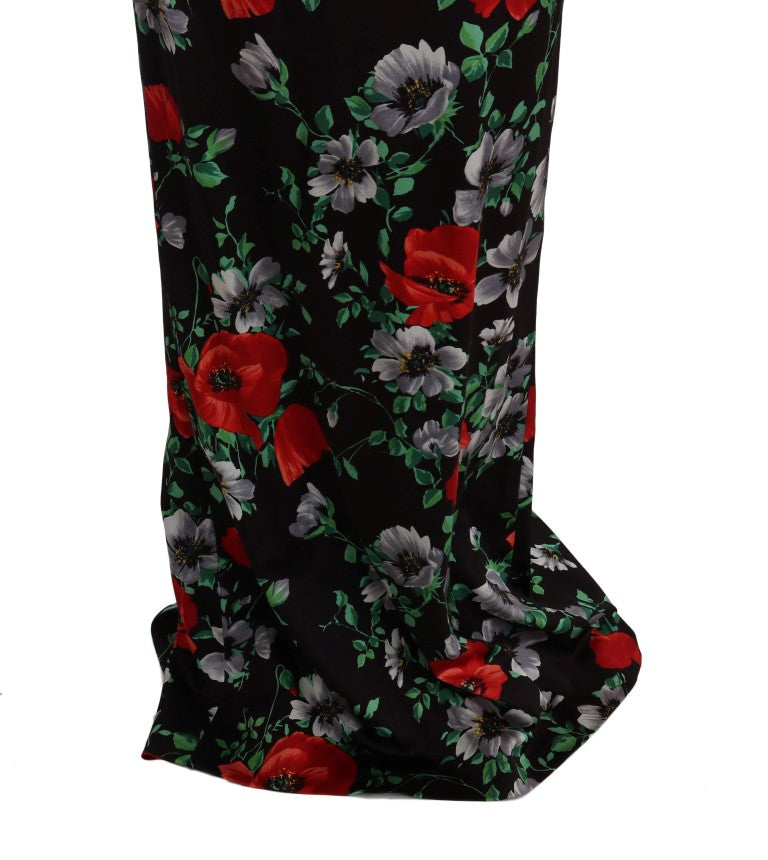 Meerkleurige bloemenprint stretch kokerjurk met lange mouwen