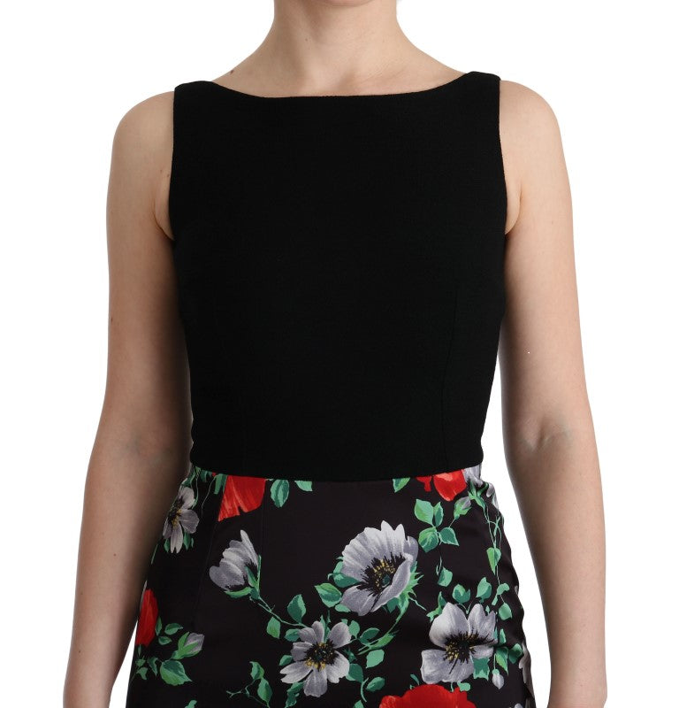 Meerkleurige bloemenprint stretch kokerjurk met lange mouwen
