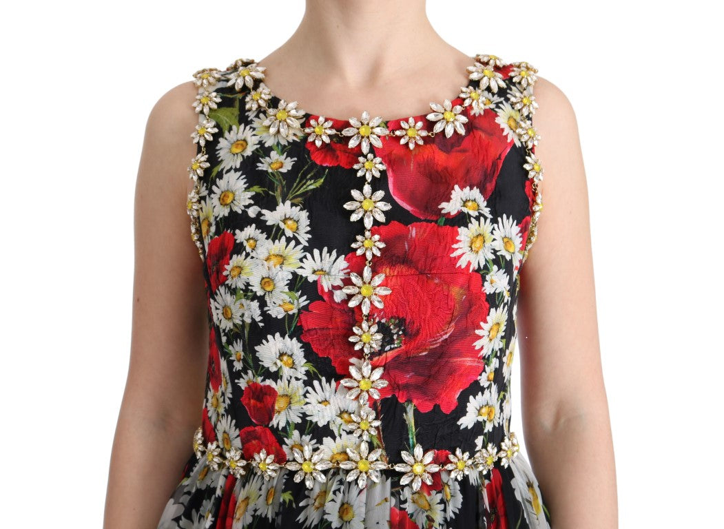 Multicolor zijden bloemenkristallen lange maxi-jurk