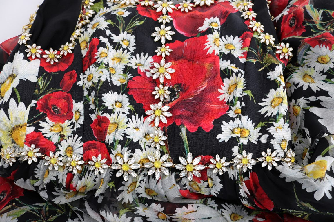 Multicolor zijden bloemenkristallen lange maxi-jurk