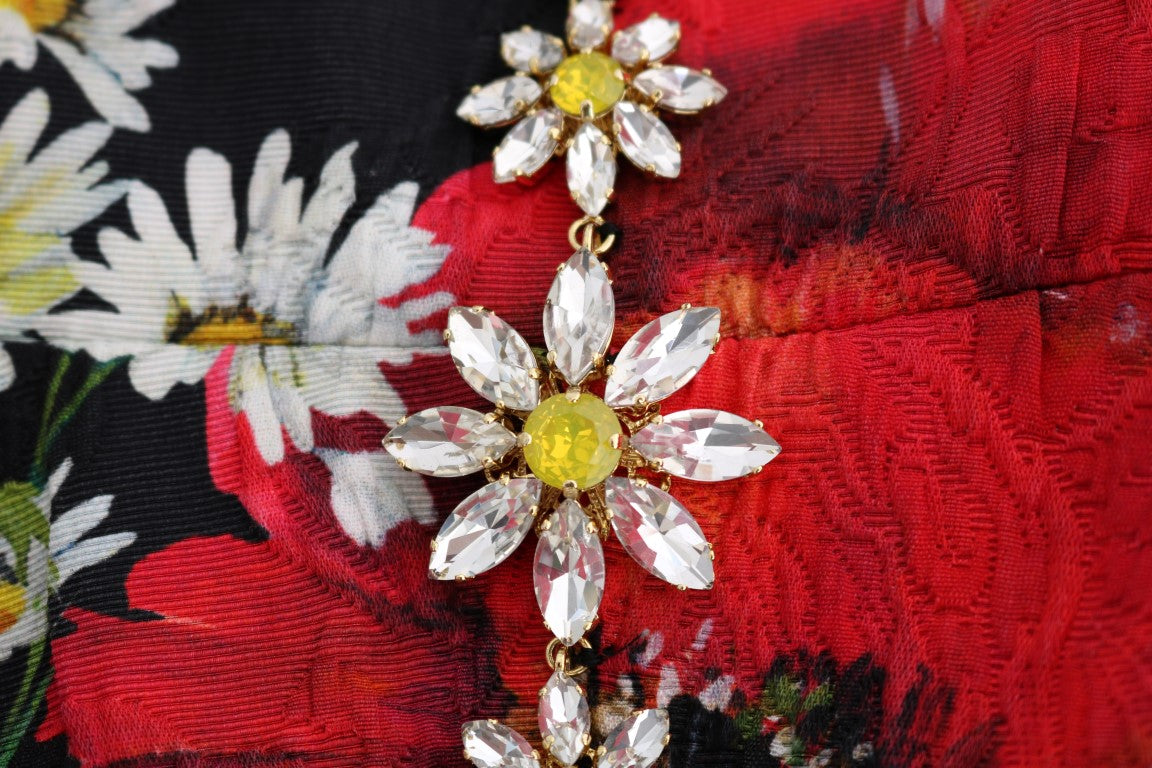 Multicolor zijden bloemenkristallen lange maxi-jurk