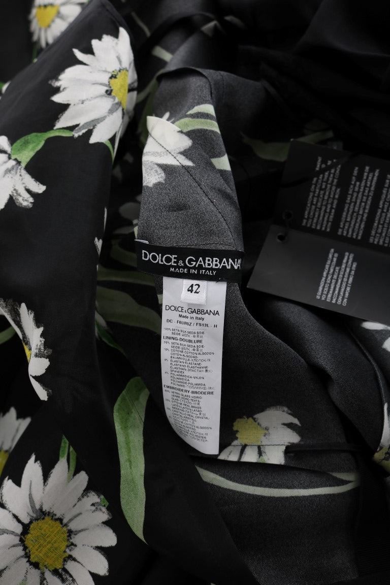 Multicolor zijden zonnebloemprint lange maxi-jurk