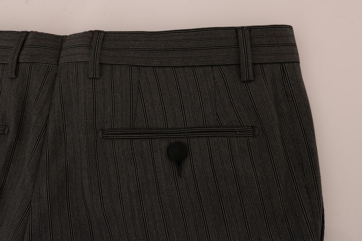 Grijze wollen gestreepte formele broek