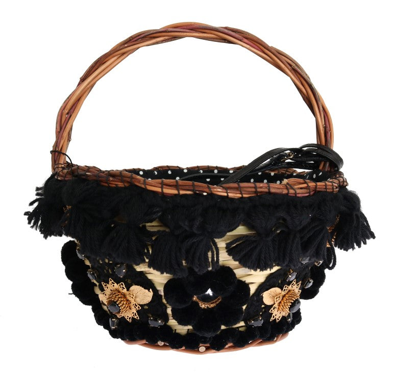 Beige stro slangenhuid pompon kristal AGNESE tas