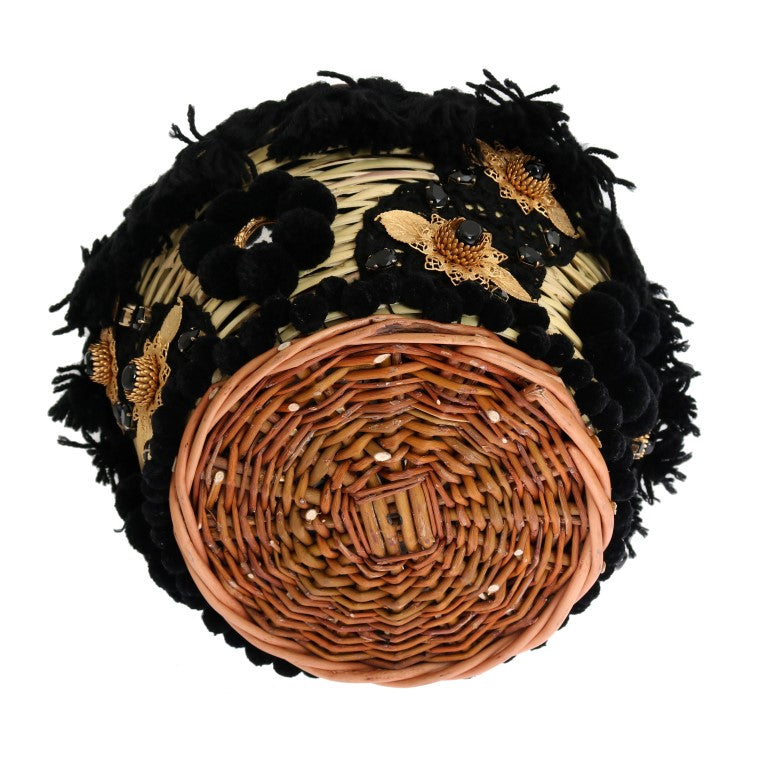 Beige stro slangenhuid pompon kristal AGNESE tas