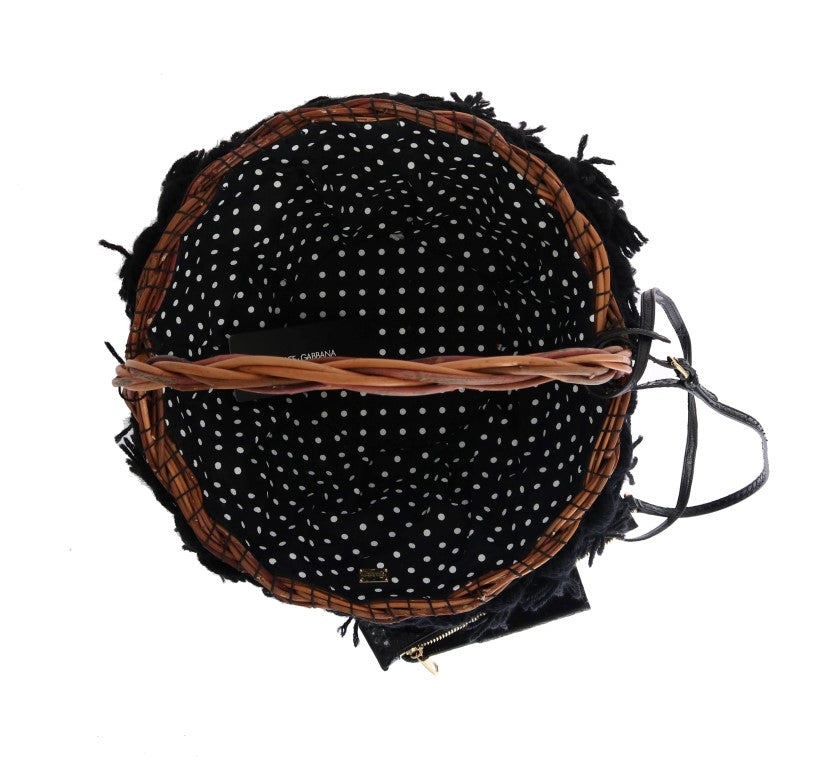 Beige stro slangenhuid pompon kristal AGNESE tas