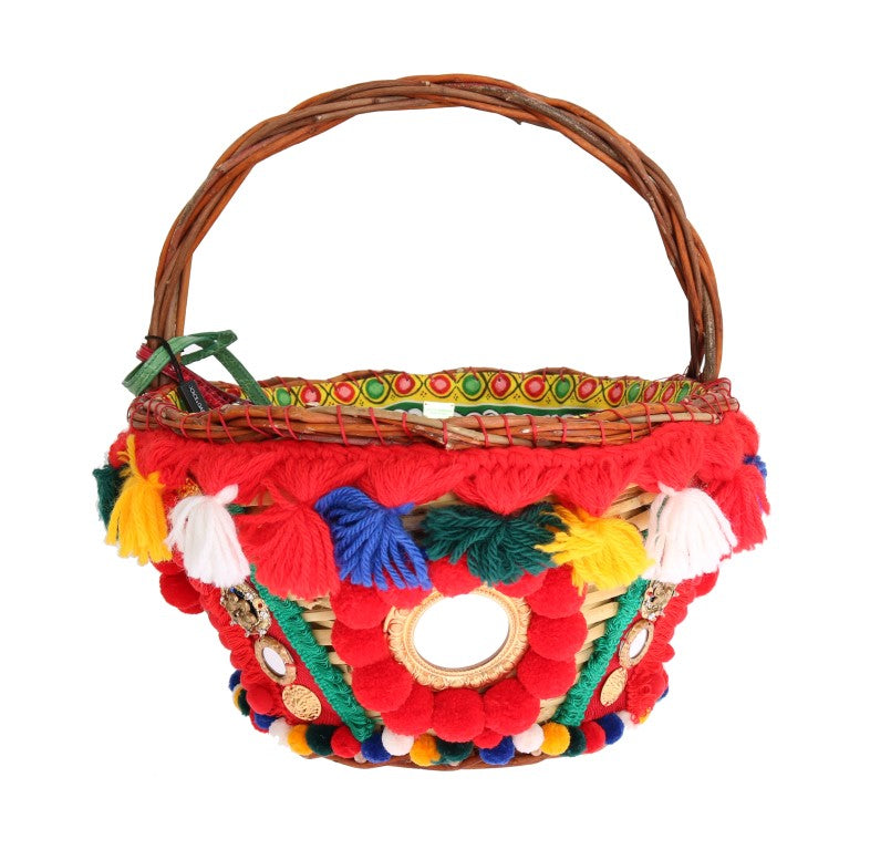 Multicolor AGNESE Stro Kristallen Pompon Tas