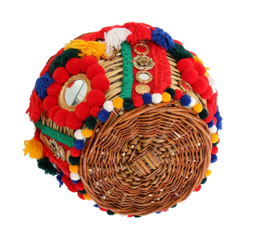 Multicolor AGNESE Stro Kristallen Pompon Tas