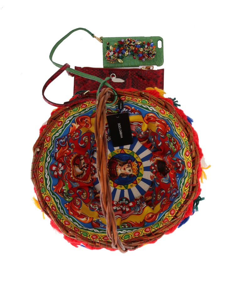 Multicolor AGNESE Stro Kristallen Pompon Tas