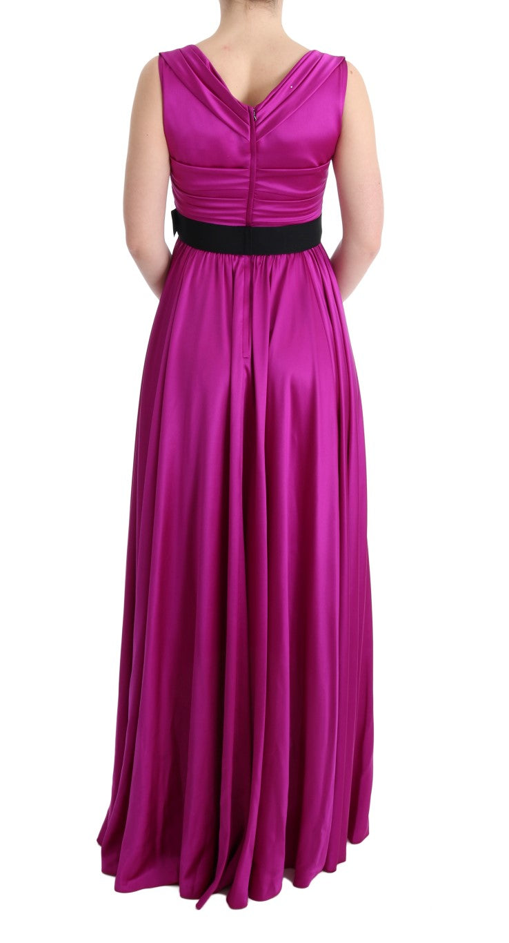 Roze zijden stretch shift lange jurk