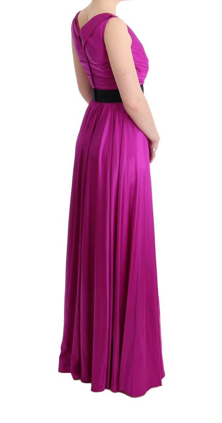 Roze zijden stretch shift lange jurk