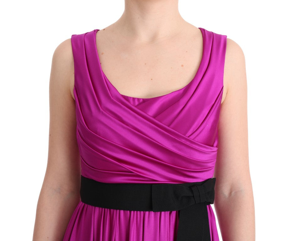 Roze zijden stretch shift lange jurk