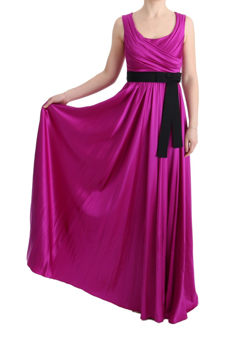 Roze zijden stretch shift lange jurk
