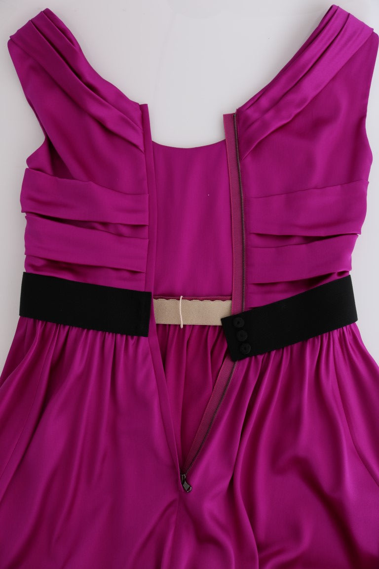 Roze zijden stretch shift lange jurk