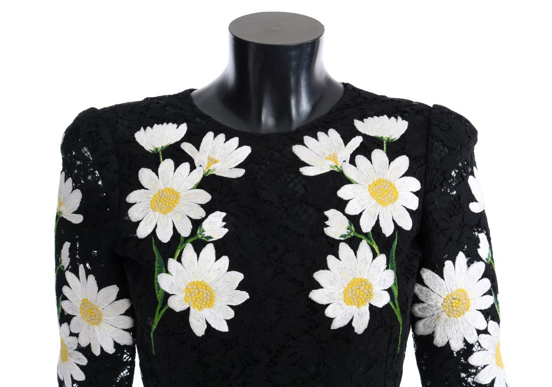 Zwarte bloemenkanten kamille Siciliaanse jurk