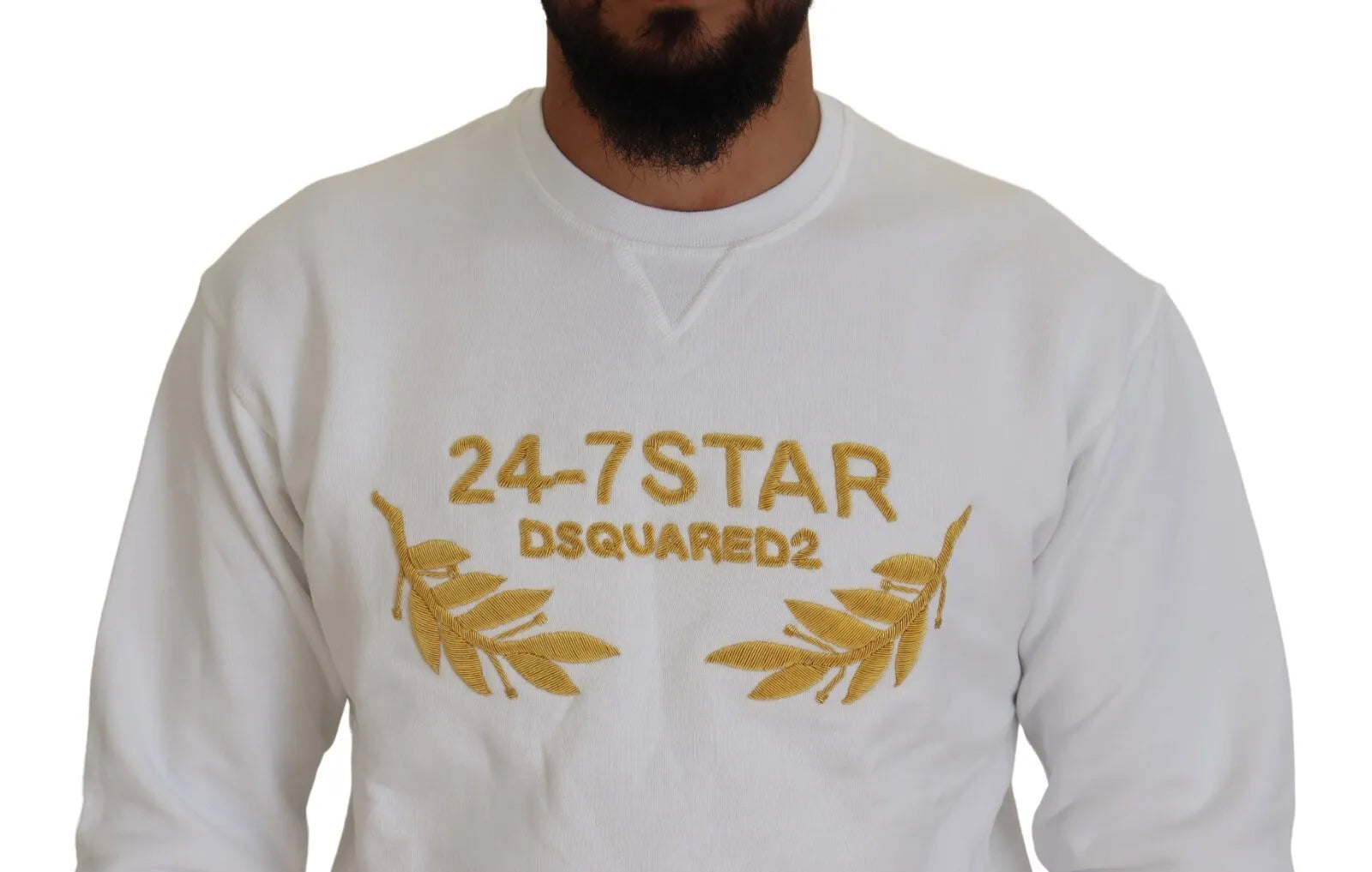 Witte geborduurde ronde hals sweatshirt trui