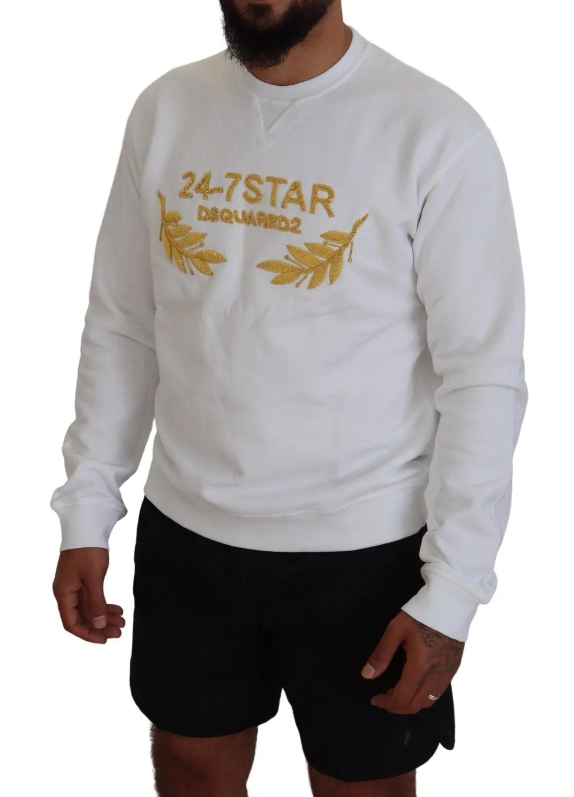 Witte geborduurde ronde hals sweatshirt trui