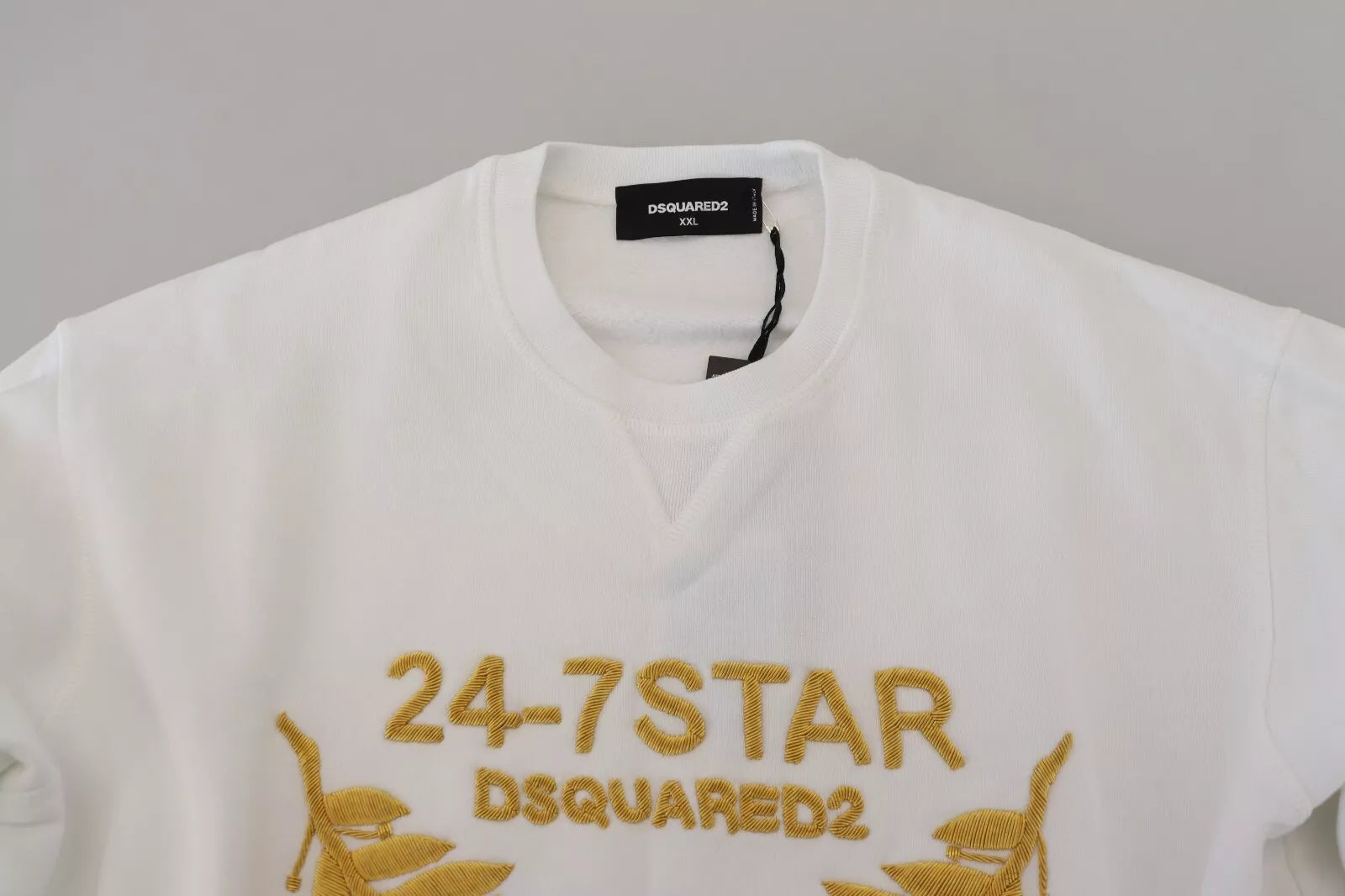 Witte geborduurde ronde hals sweatshirt trui