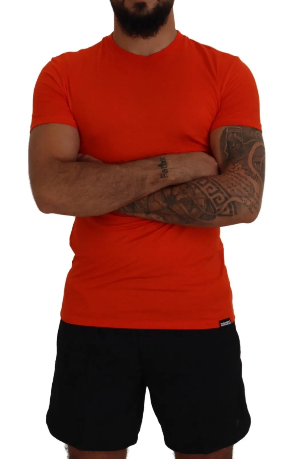 Oranje Modal T-shirt met korte mouwen en ronde hals