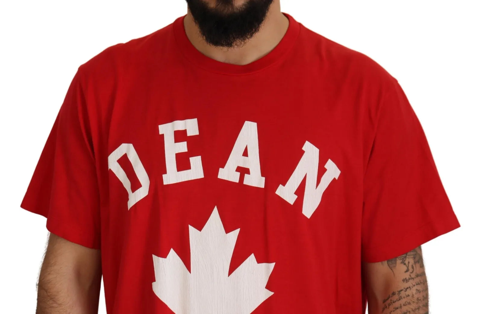 Rood bedrukt katoenen T-shirt met korte mouwen en ronde hals