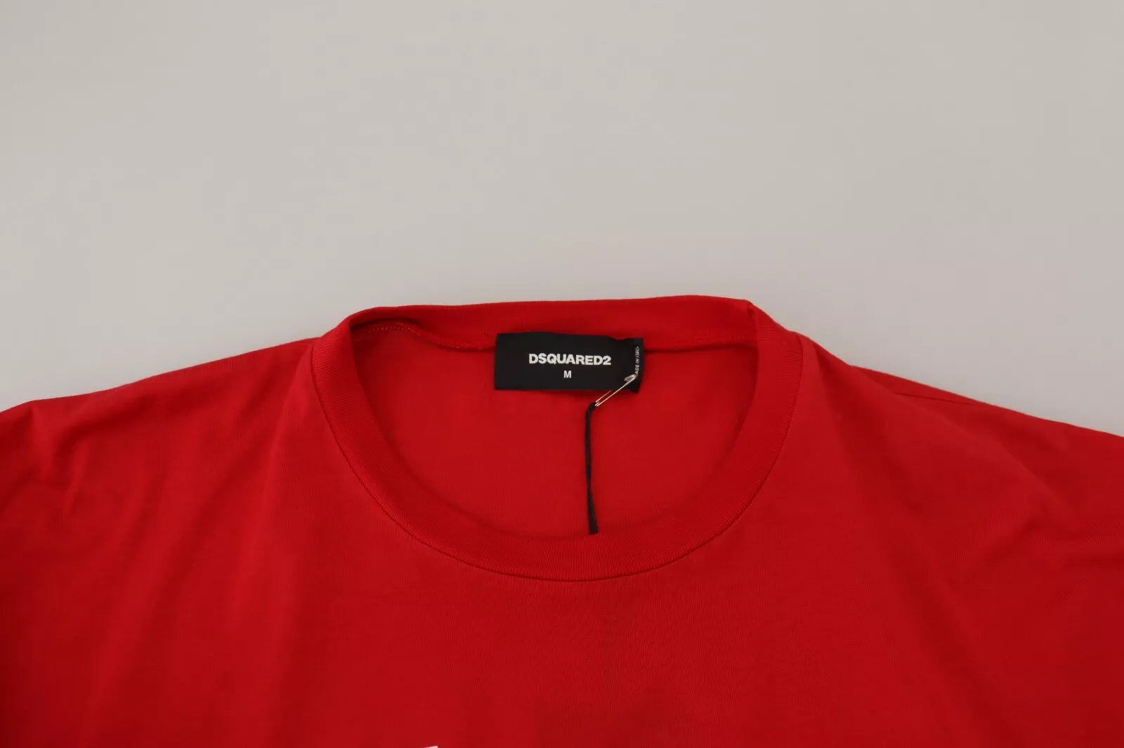Rood bedrukt katoenen T-shirt met korte mouwen en ronde hals