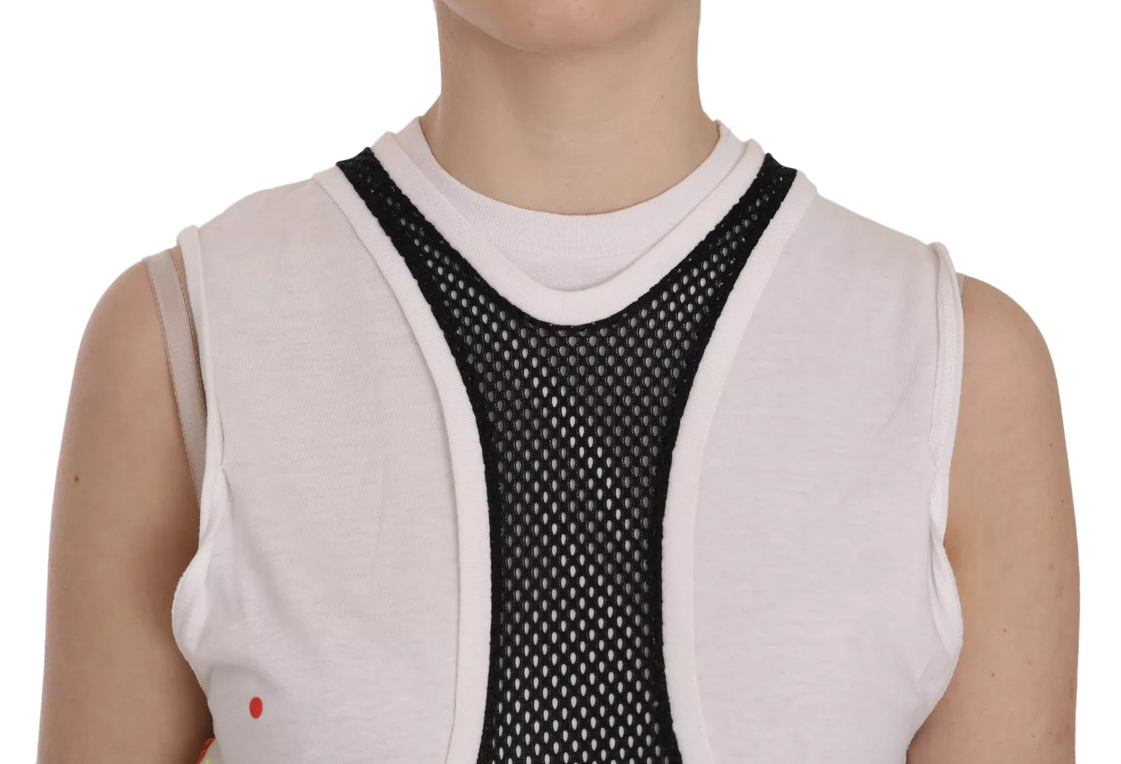 Zwart-witte ronde hals mouwloze katoenen blouse