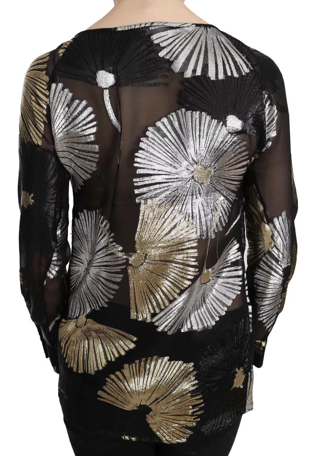 Goudkleurige, doorschijnende zijden jacquard blouse
