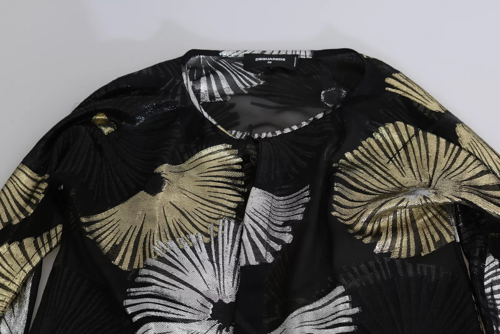 Goudkleurige, doorschijnende zijden jacquard blouse
