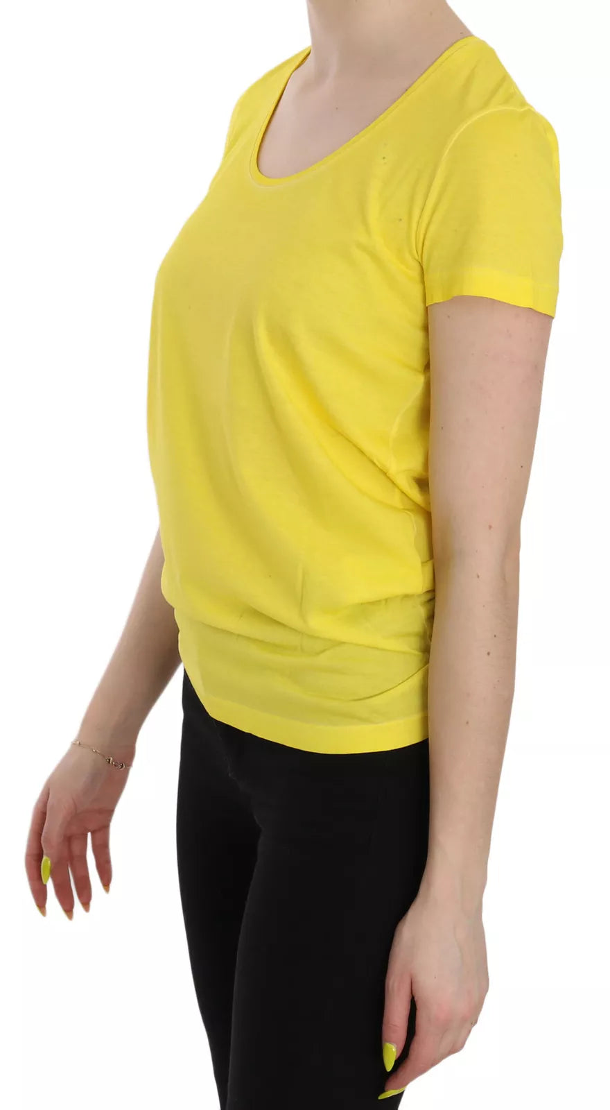 Geel ronde hals shirt met korte mouwen en topblouse