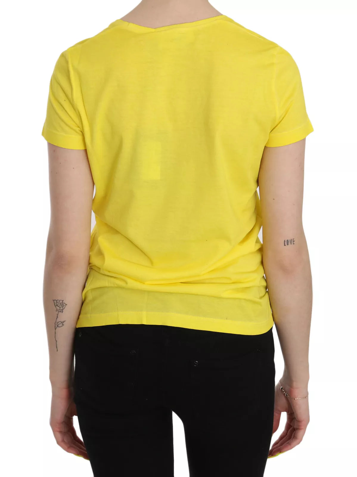 Geel ronde hals shirt met korte mouwen en topblouse