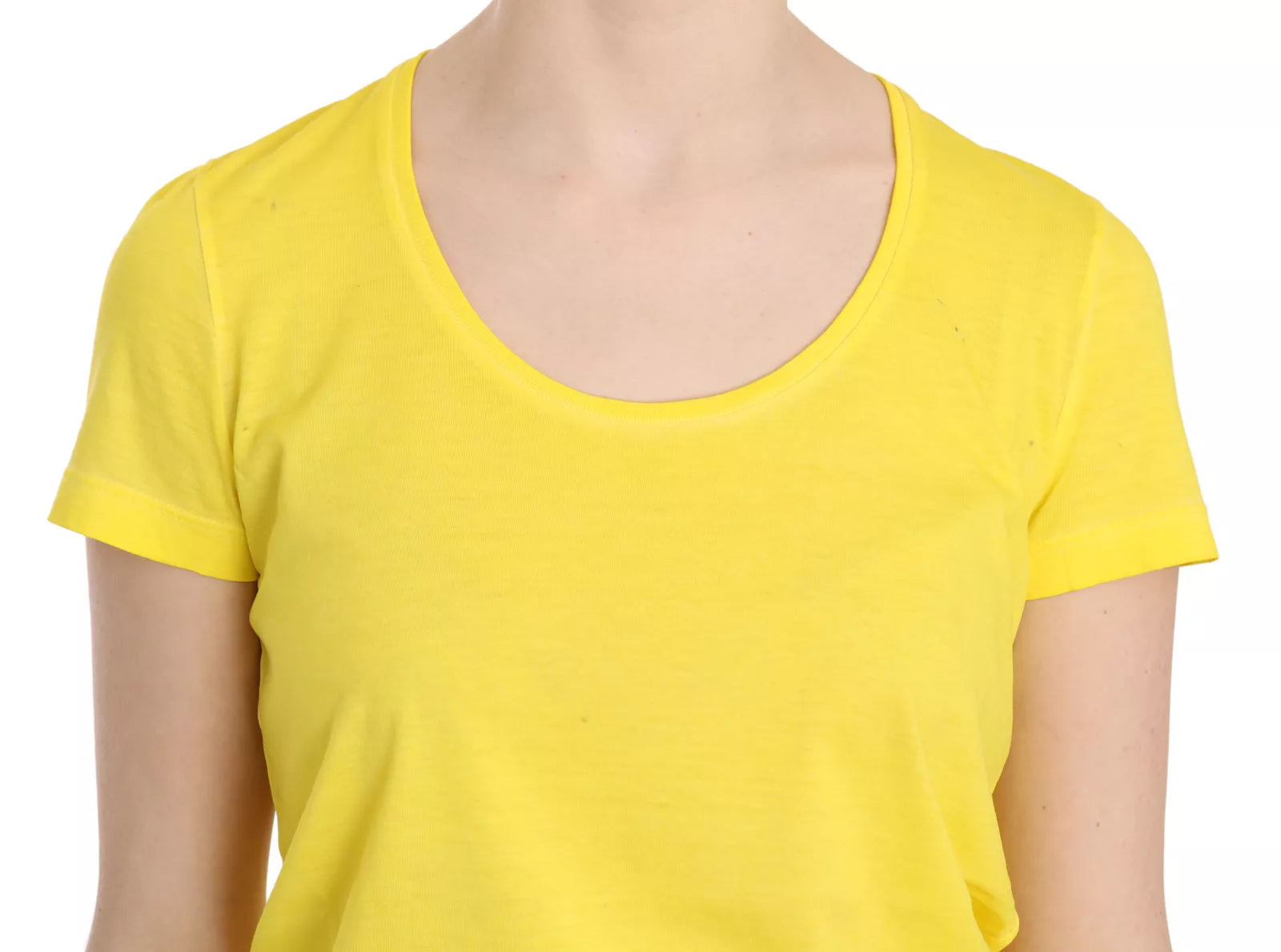 Geel ronde hals shirt met korte mouwen en topblouse
