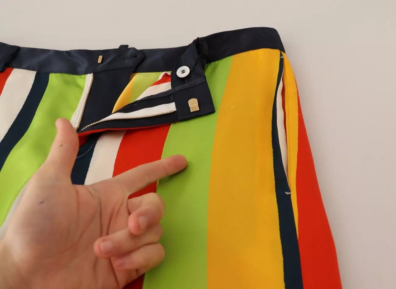 Multicolor gestreepte rechte broek met middelhoge taille