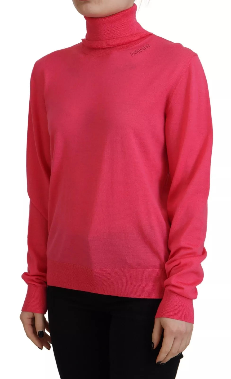 Roze effen lange mouwen coltrui casual