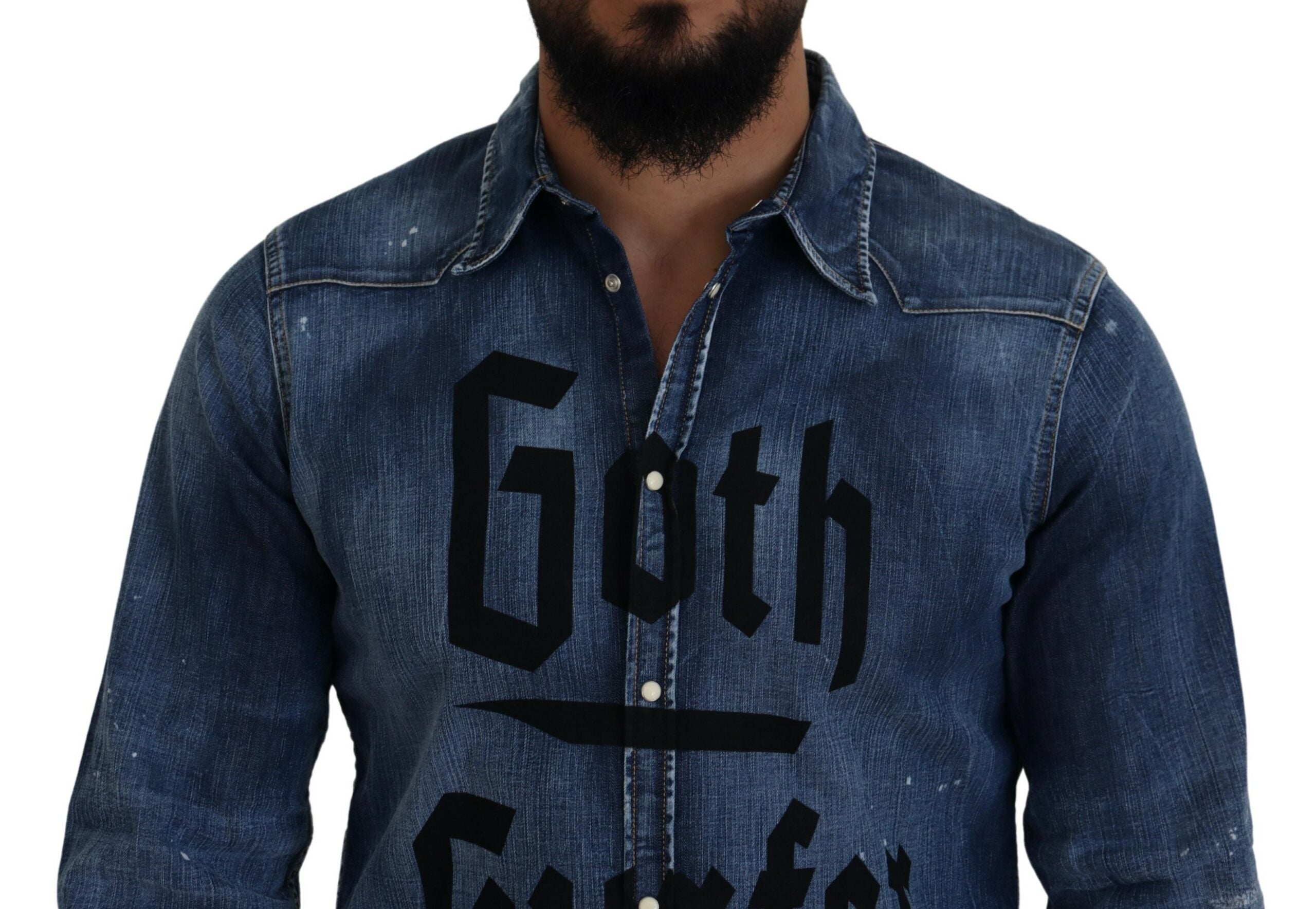 Blauw gewassen Goth Surfer Print Heren Denim Overhemd