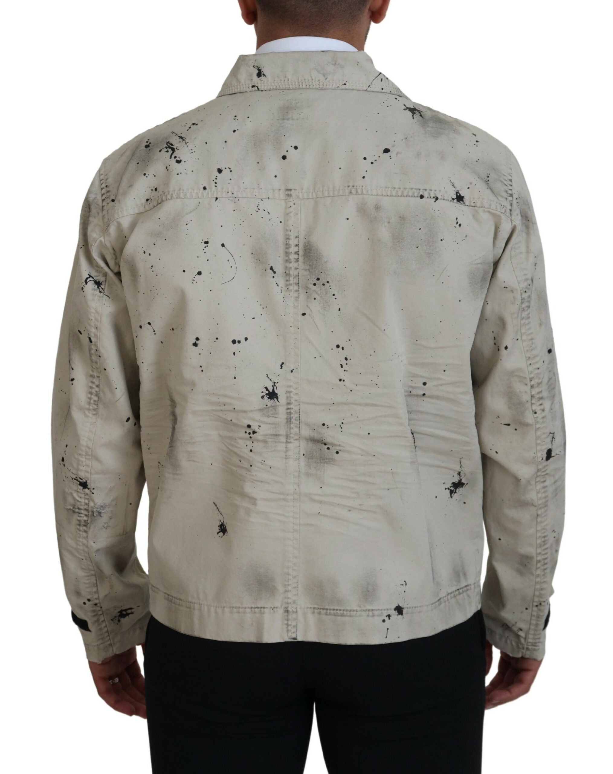 Off White Black Splash Print Casual Denim Jack