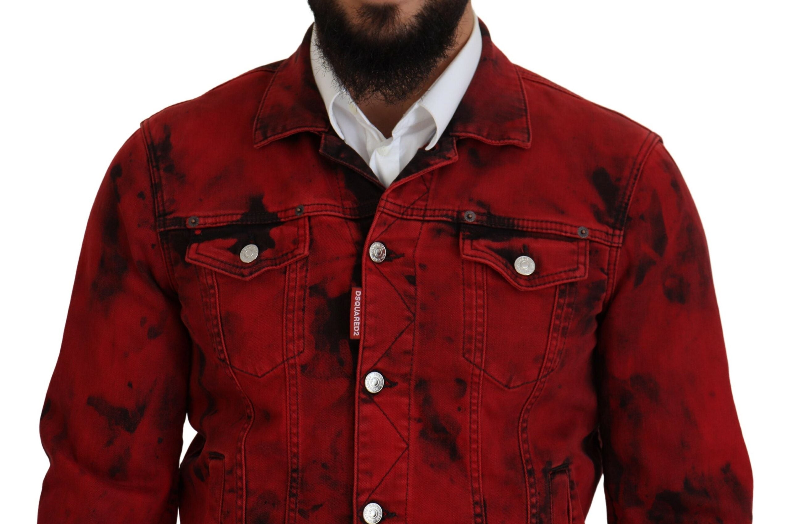 Rood zwart tie dye kraag heren spijkerjack