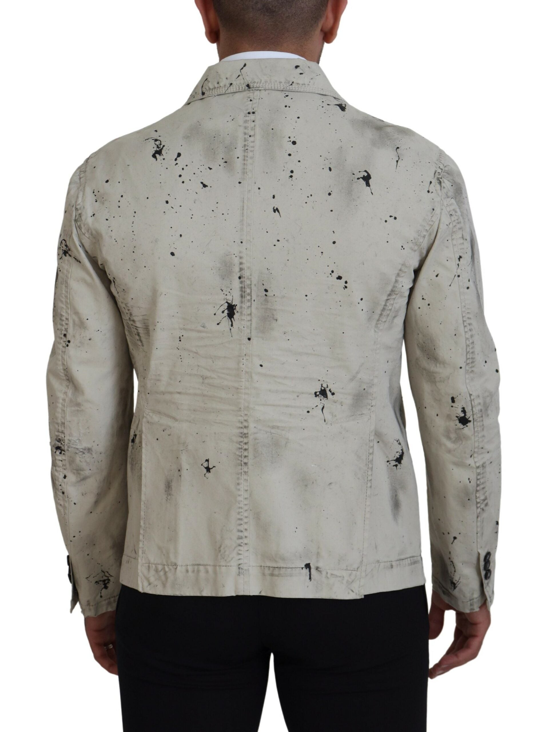 Off White Black Splash Print Casual Denim Jack