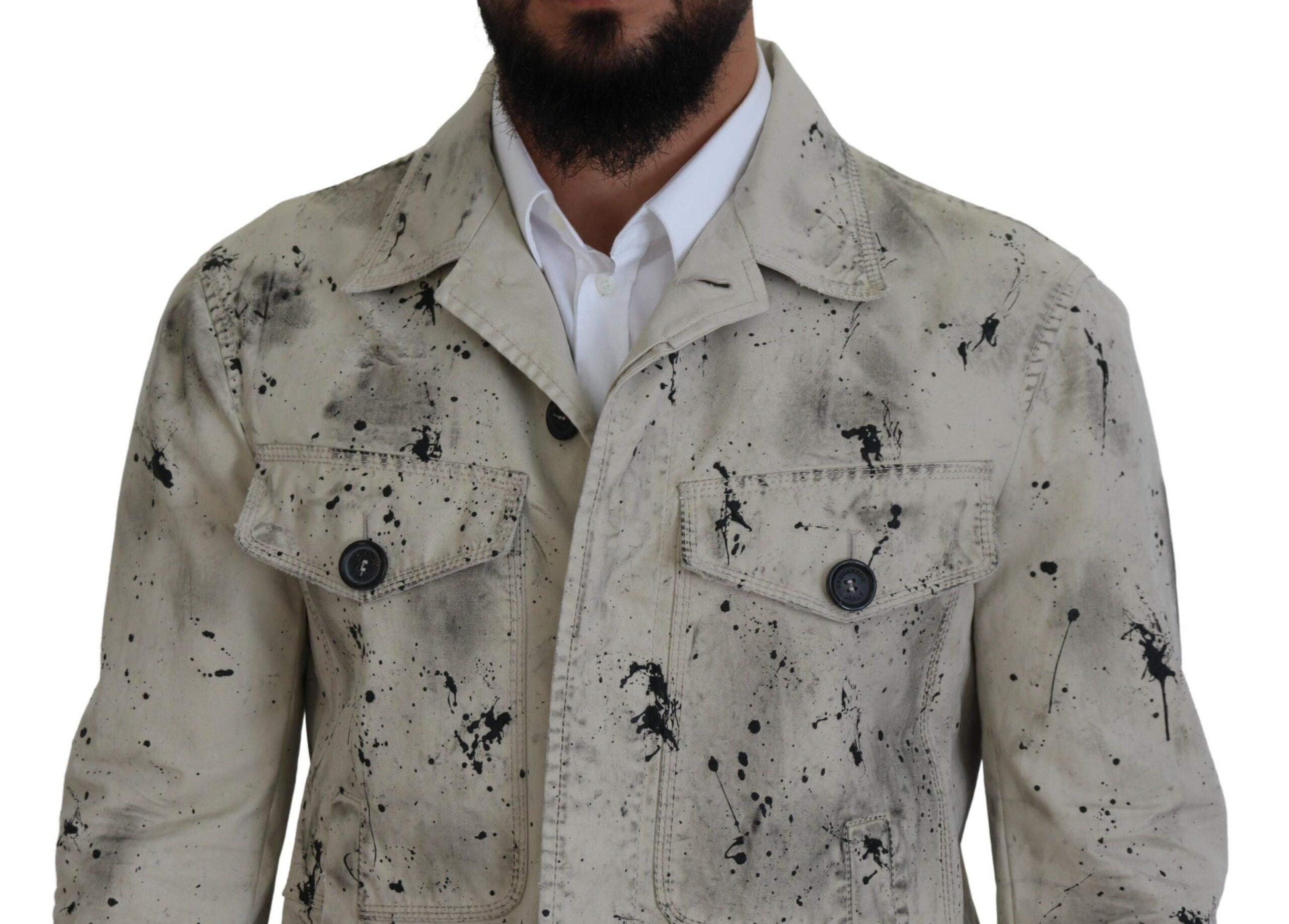 Off White Black Splash Print Casual Denim Jack