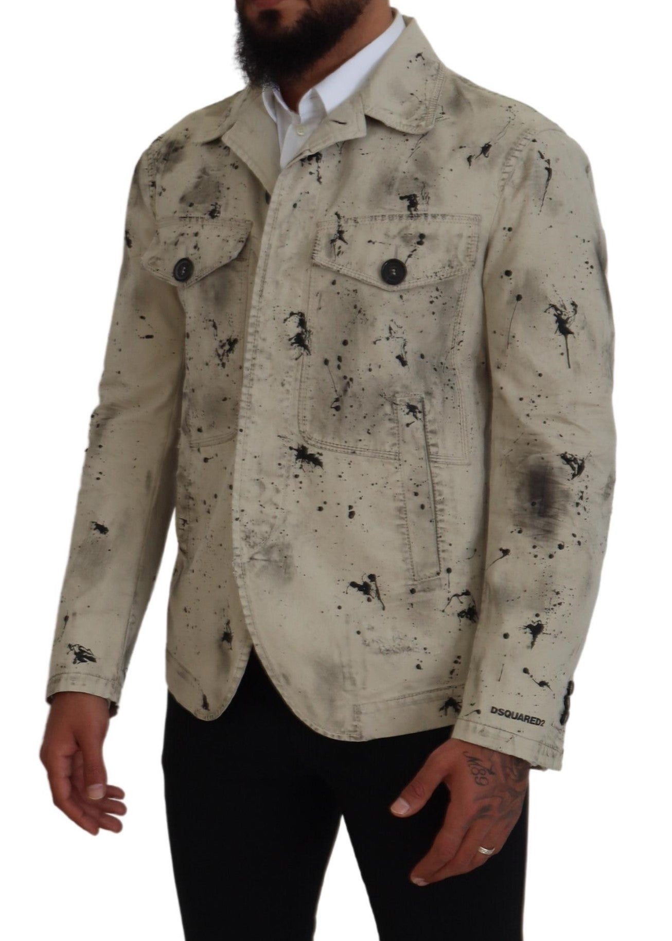 Off White Black Splash Print Casual Denim Jack