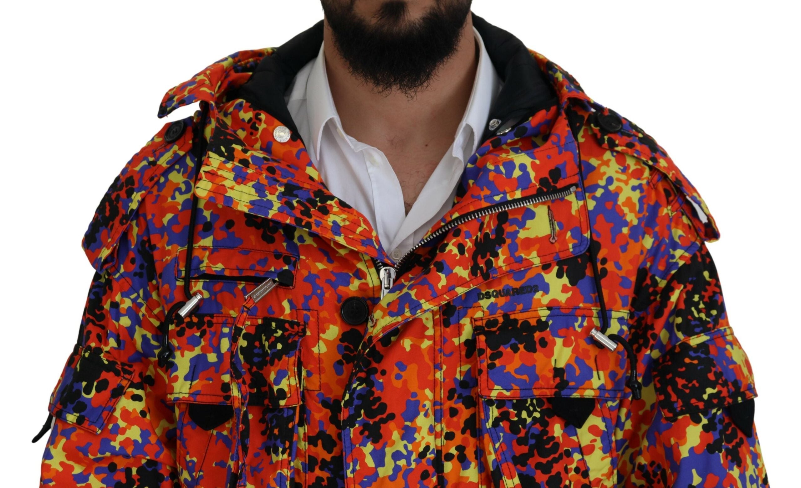 Multicolor lange cargojas met capuchon en zakken