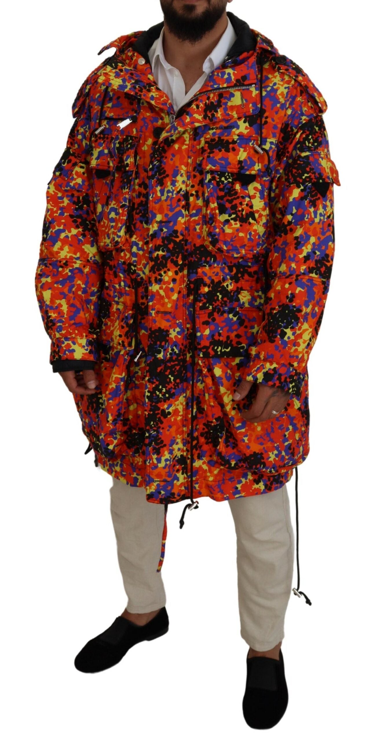 Multicolor lange cargojas met capuchon en zakken