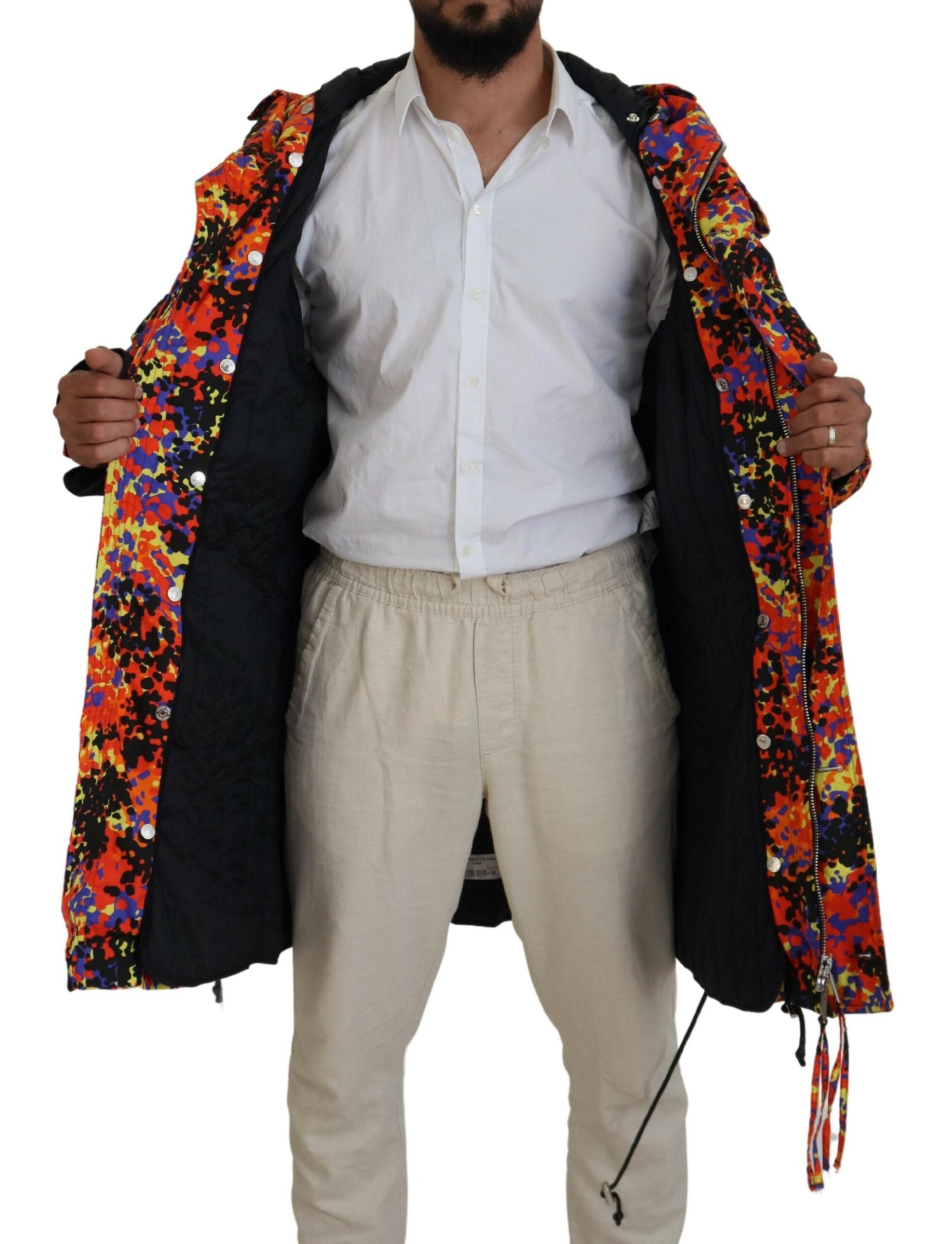 Multicolor lange cargojas met capuchon en zakken