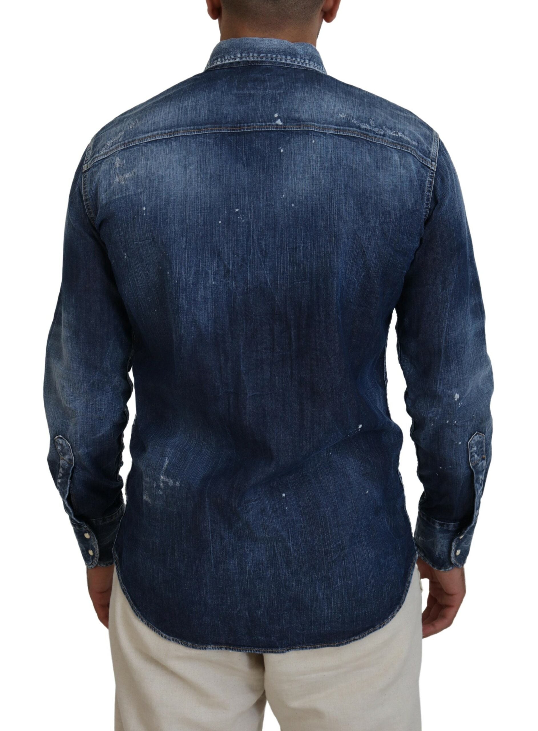 Blauw gewassen overhemd met kraag voor heren, casual, lange mouwen