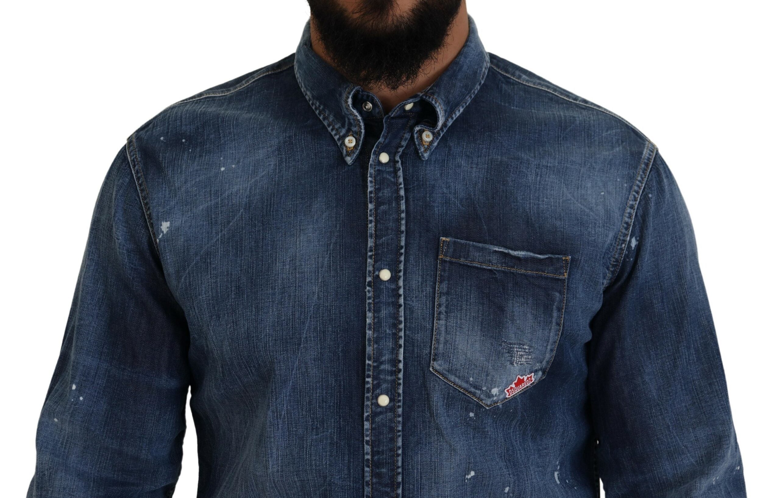 Blauw gewassen overhemd met kraag voor heren, casual, lange mouwen