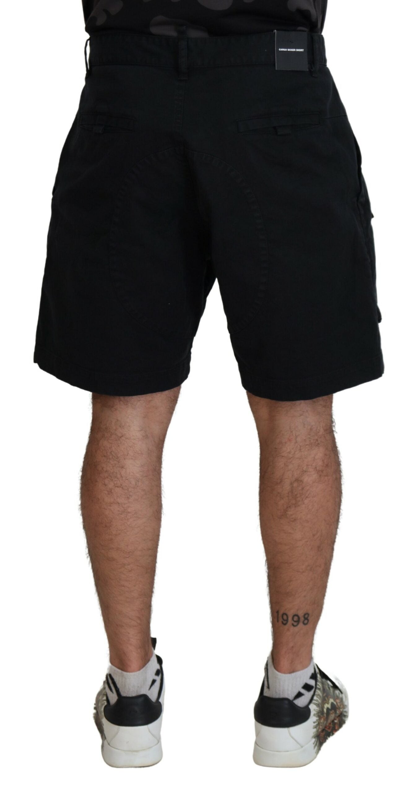 Zwarte katoenen cargo boxershorts tot boven de knie