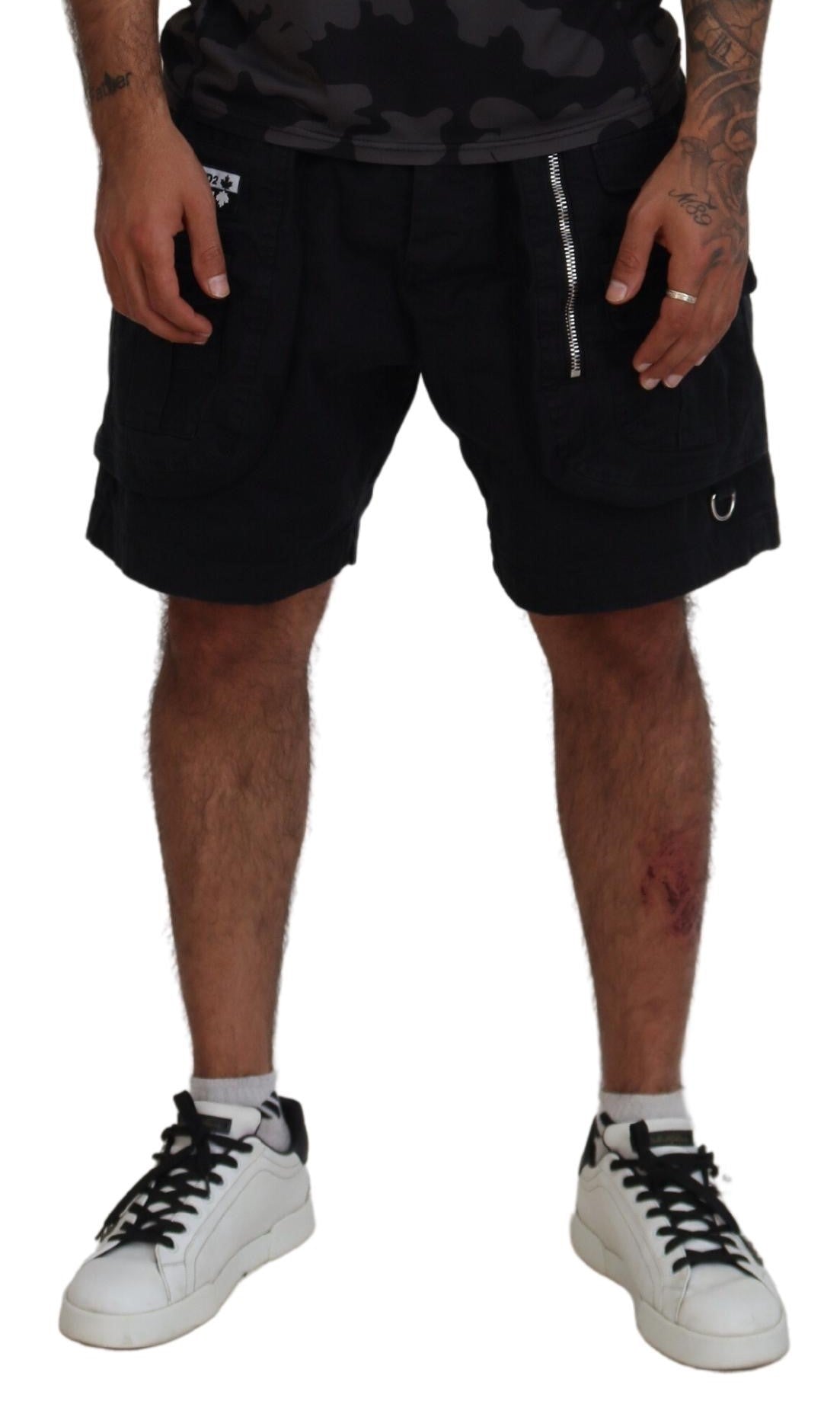 Zwarte katoenen cargo boxershorts tot boven de knie
