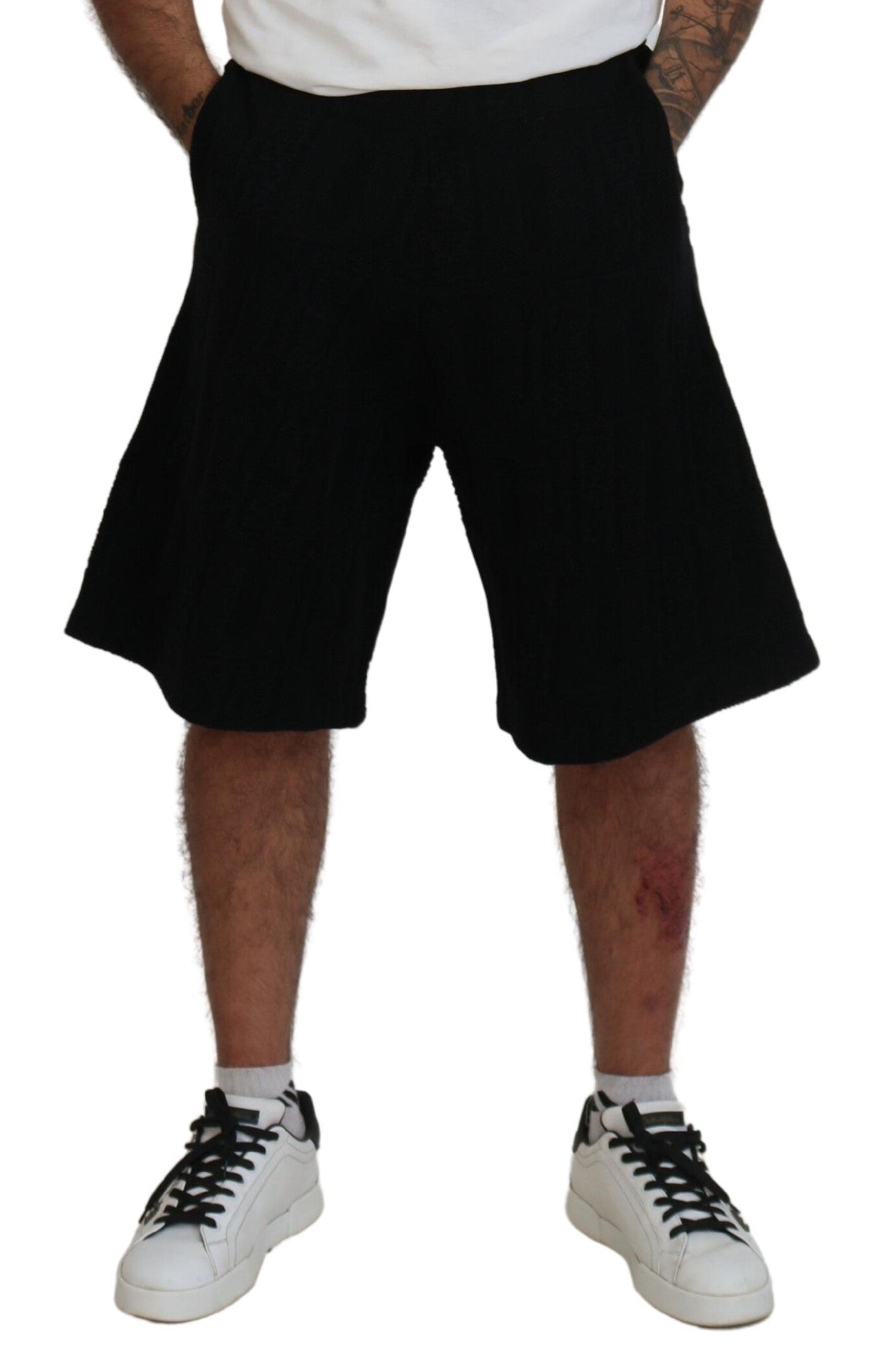 Zwarte effen pull-on heren casual bermuda shorts